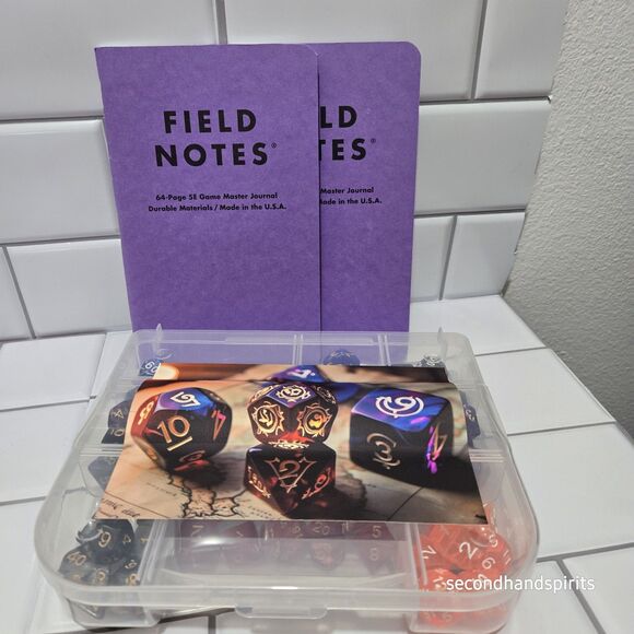 DnD Dice Set + Storage Box  Polyhedral Dice with Bonus Fantasy Art ~2 Field Bks - Picture 7 of 12